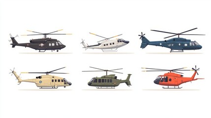 Fototapeta premium Diverse Collection of Helicopter Illustrations in Various Colors