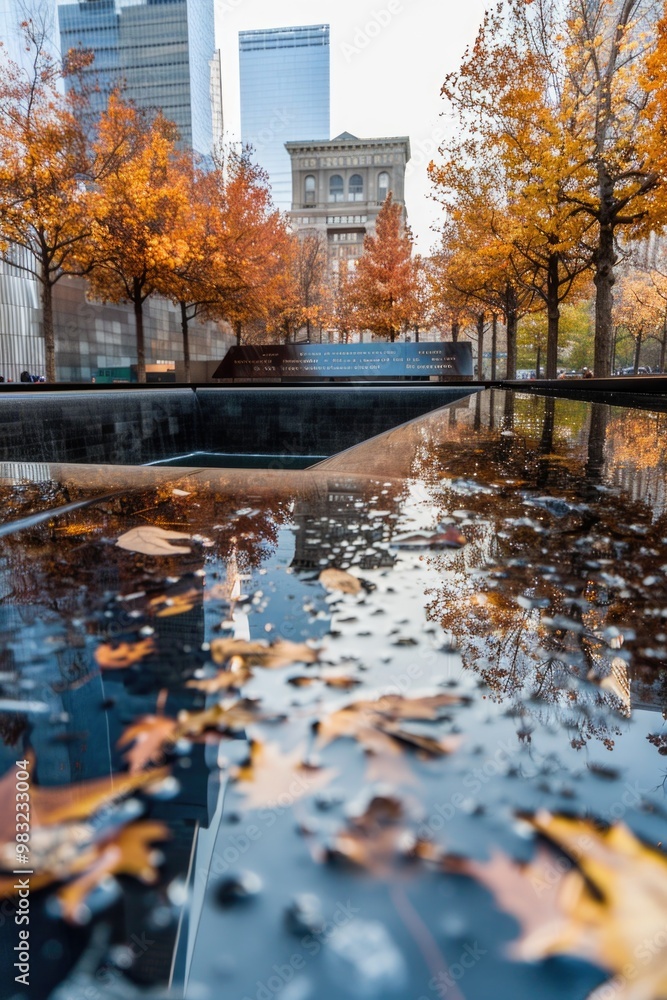 Aufkleber a realistic image of a building's reflection in a puddle of water