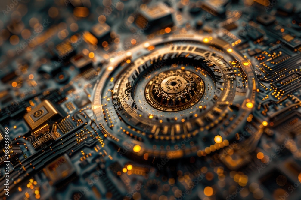 Aufkleber A close-up shot of a circuit board featuring a clock component