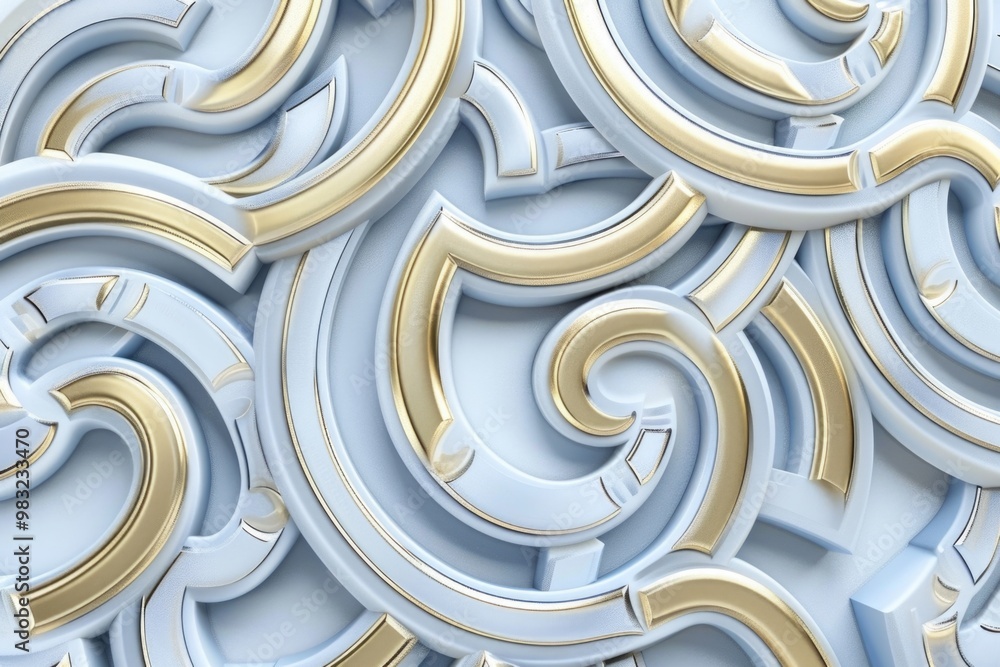 Poster close-up of a decorative wall with intricate gold and blue patterns, suitable for use in luxury inte