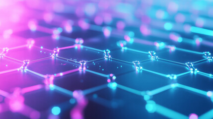 A soft gradient from pale teal to lavender with a hexagonal grid and glowing blue edges, symbolizing high-speed networking and seamless connections.