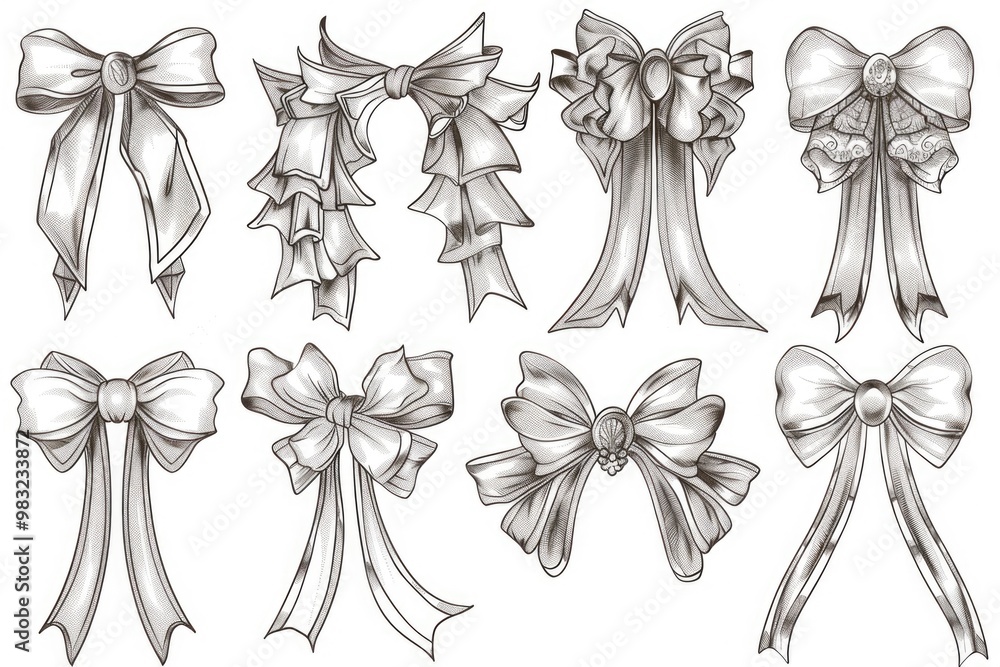 Poster A collection of pencil bows against a white background, ideal for use in crafting and design projects