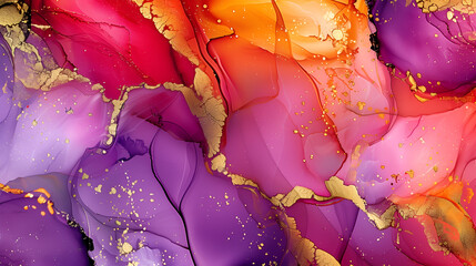 Colorful marble ink background with vibrant hues and gold accents creates an abstract art piece