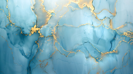 Fototapeta premium Elegant marble ink background with blue and gold hues for creative projects
