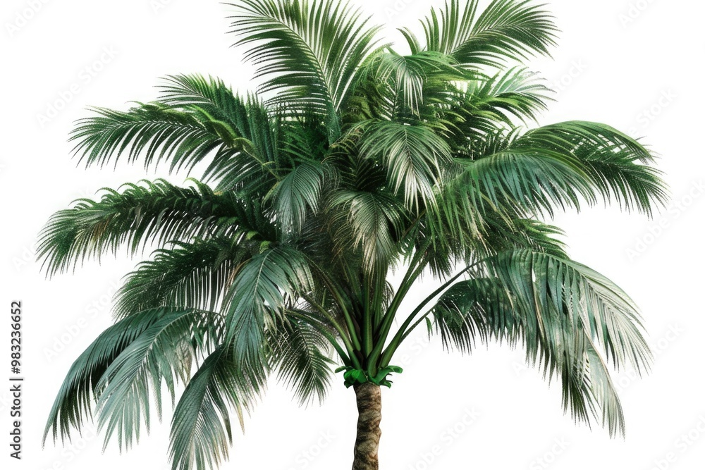 Poster a single palm tree on a plain white background