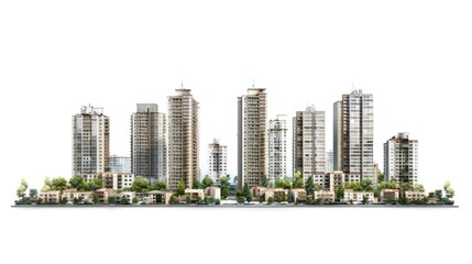 Urban landscape with high-rise buildings and a lake or sea