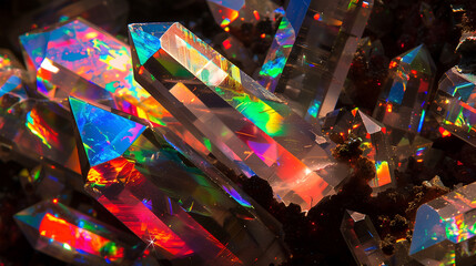 Vibrant opal crystals sparkling under soft light in a natural setting with rich colors