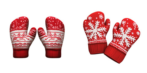 Set of a pair of Christmas woolen socks, isolated on a transparent background.
