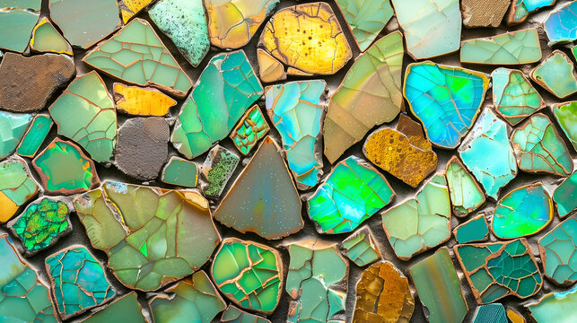 Colorful opal texture background featuring a variety of iridescent gemstones in vibrant hues