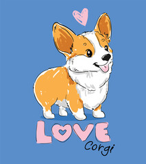 corgi hand drawn cute illustration vector kids print 