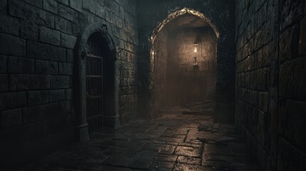 Mystical 3D Dungeon Atmosphere with Ancient Walls and Dripping Water Sounds