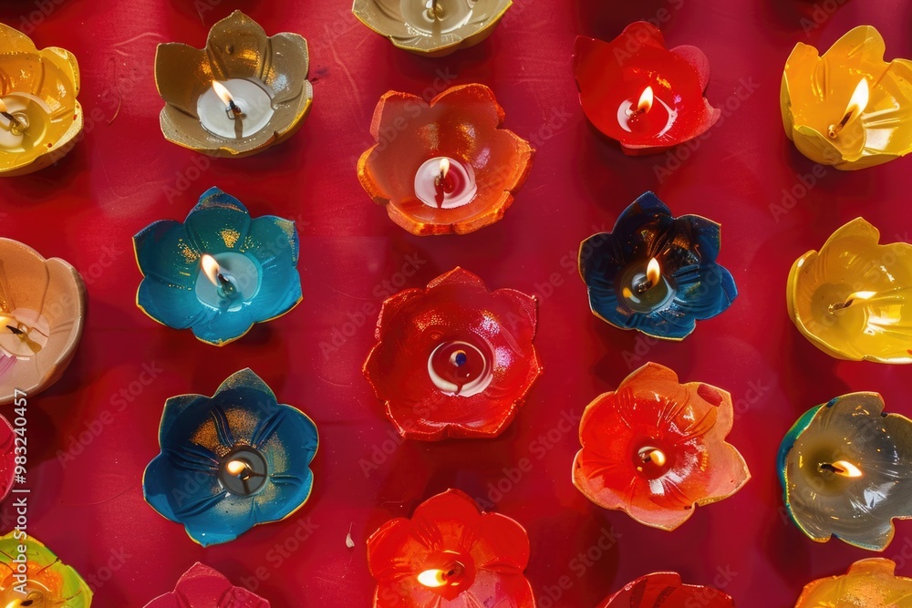 Poster a collection of candles placed on a table, ready for use