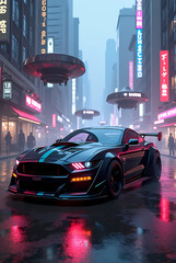 A powerful cyberpunk car