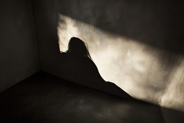 Silhouette of woman sitting in the darkness with light shining in from behind