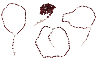 wooden rosary beads isolated on transparent background. png, set of four rosaries