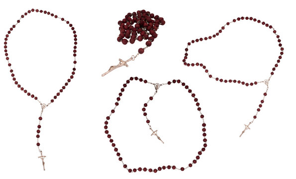 wooden rosary beads isolated on transparent background. png, set of four rosaries