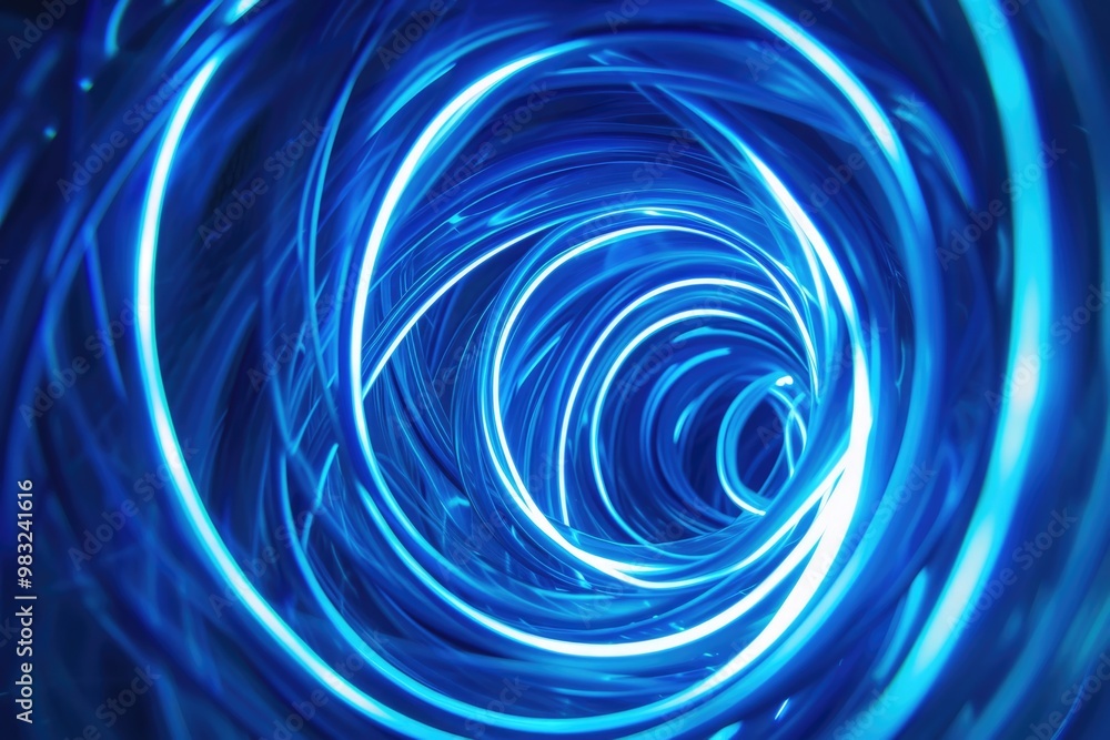 Poster a close up view of a blue light tunnel, ideal for use in technology or innovation themed designs
