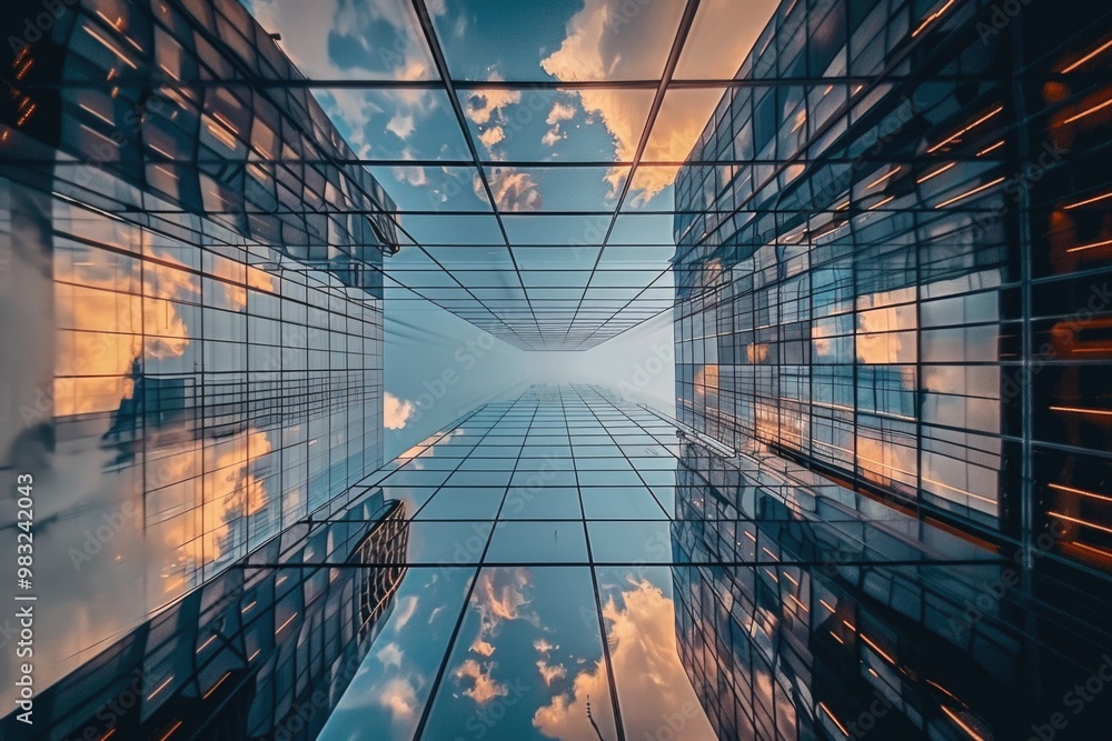 Poster A high-rise building with numerous windows and modern architecture