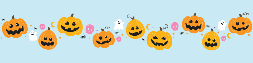 Halloween banner with cute pumpkins. Vector illustrator