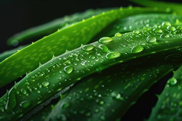 A close-up shot of a plant with water droplets glistening on its leaves