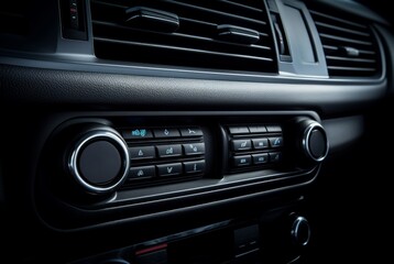 Close-up of a car dashboard with focus on the sleek climate control buttons