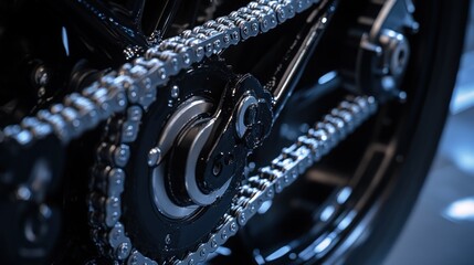 Fototapeta premium Close-up of a Motorcycle Chain and Sprocket