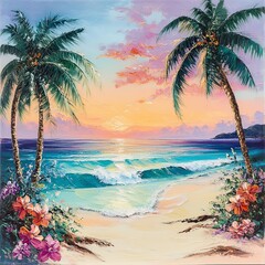 A beautiful paradise landscape background with clear skies, lush greenery, and calm waters, creating a serene and tropical atmosphere