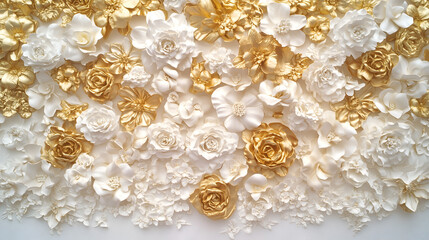 Fototapeta premium Rococo white and gold floral relief decor features intricate designs and craftsmanship