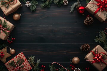 illustration of blue gifts with golden bows and ribbons placed on blue background near stars