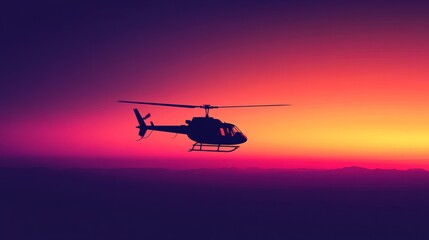 Helicopter Flying Against Colorful Sunset Sky