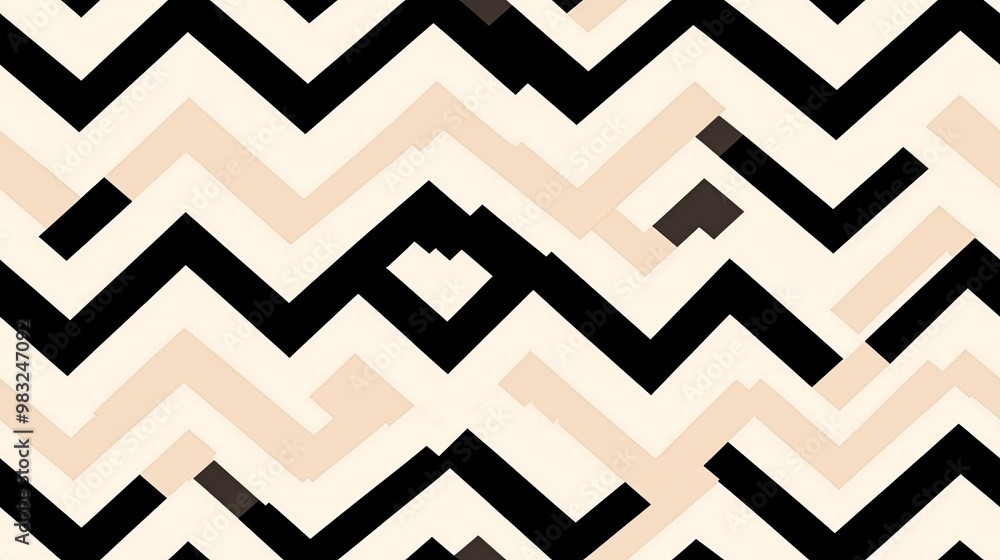 Aufkleber a sophisticated black and beige chevron pattern features overlapping black lines on a beige backgrou