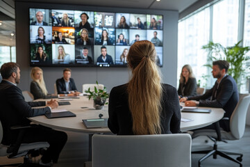 Worldwide communication by business using video conference application. Staff members engaged in virtual meeting event with partners, investors or international colleagues. Briefing, app, modern tech