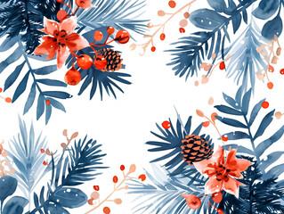Watercolor illustration of festive foliage and flowers perfect for a Christmas card design