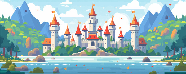 Obraz premium Medieval castle vector flat simple illustration