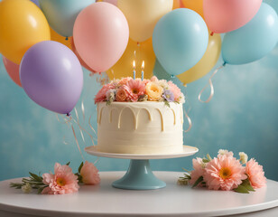 birthday cake with balloons