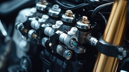 Obraz premium Close-up of a Motorcycle's Suspension System