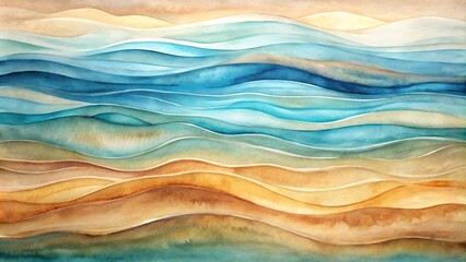 Obraz premium Abstract Wave Watercolor Design in Flowing Hues of Blue, Capturing the Essence of Water and Movement