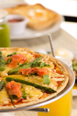 Gourmet Pizza with Asparagus and Smoked Salmon