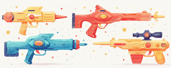 Toy ray guns on a white background. Vector flat minimalistic isolated illustration.