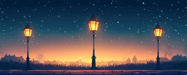 Antique gas street lamp at night Vector flat minimalistic isolated illustration