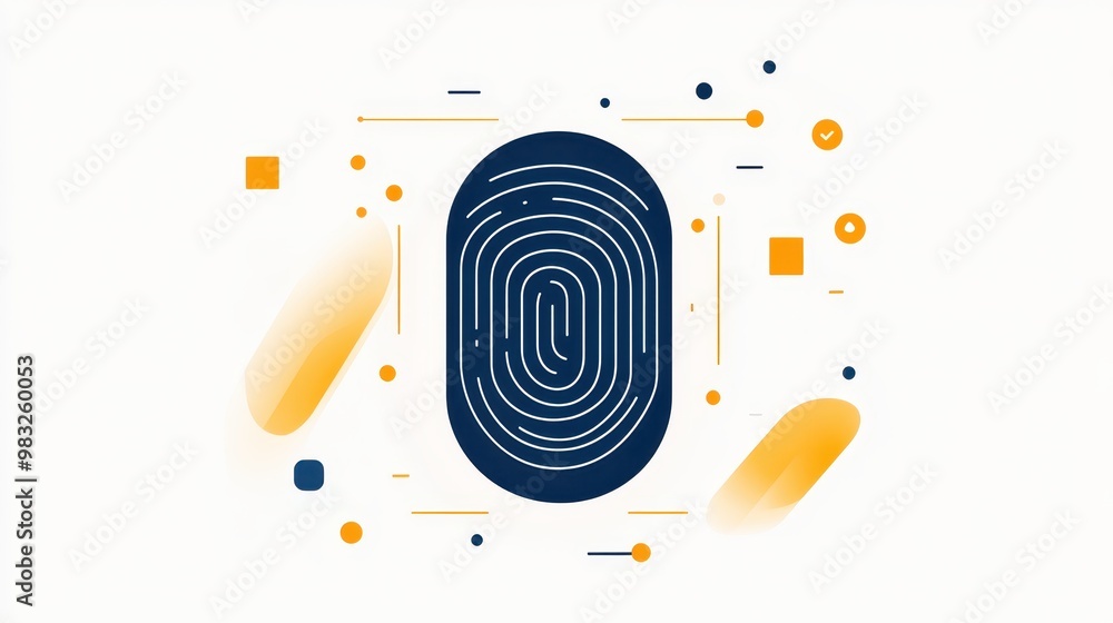 Poster a fingerprint icon in a blue oval shape against a white background with colorful abstract elements