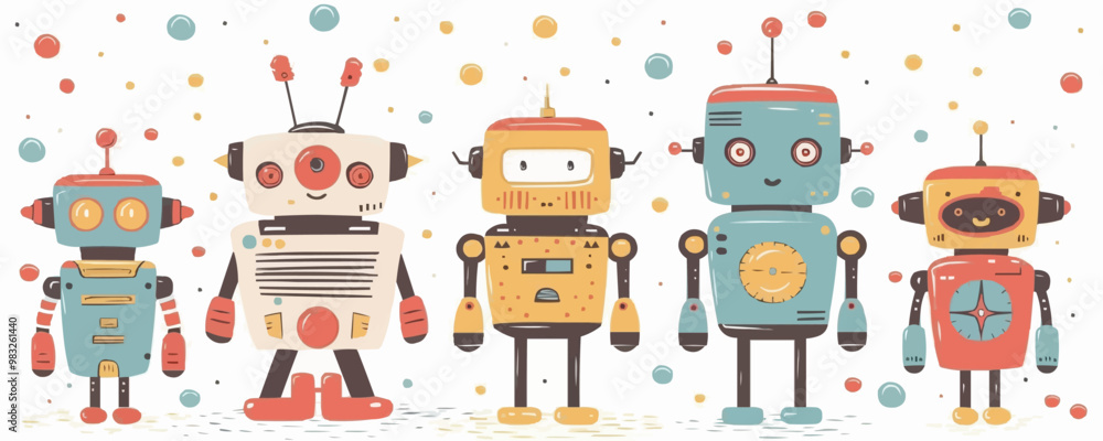 Poster toy robots on a white background. vector flat minimalistic isolated illustration.