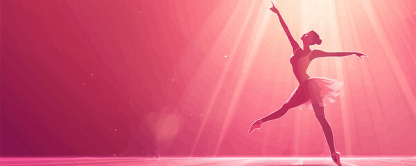 Ballet dancer gracefully performing on stage. Vector flat minimalistic isolated illustration.