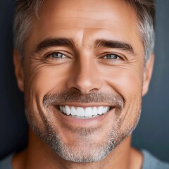 Naklejka premium portrait of a middle-aged man with white teeth smiling