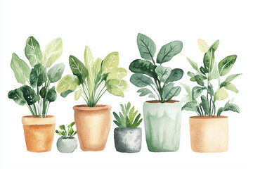 Fototapeta premium Watercolor Indoor Potted Plants