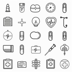 Professional And Minimalist Icons, Healthcare, Line art, flat, 2d, black and white, white background stylize 50