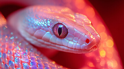 Obraz premium A red shiny snake. The symbol of the year 2025.