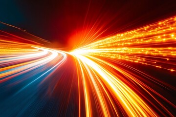 Abstract light streaks in a long exposure of a highway at night.