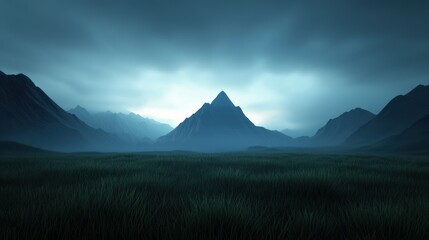 Mysterious mountain landscape under dramatic cloudy sky
