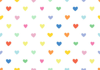 Colourful tossed heart pattern. A pretty vector seamless repeat pattern ideal for valentines fabric, scrapbooking and stationery projects projects. Heart pattern background border. Cute vector art